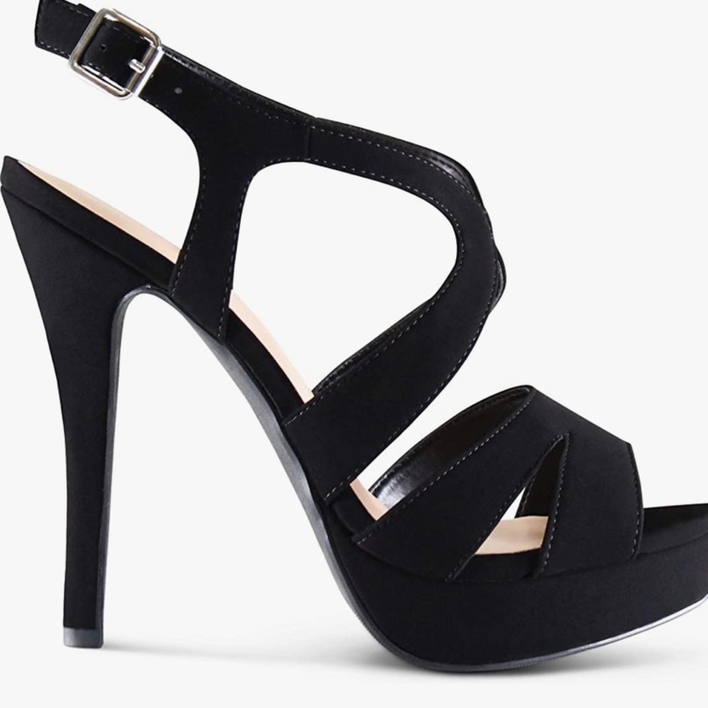 D Heart black suede platform heels